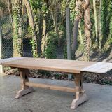 Extendable monastery table renovated in solid raw oak 180 260cm