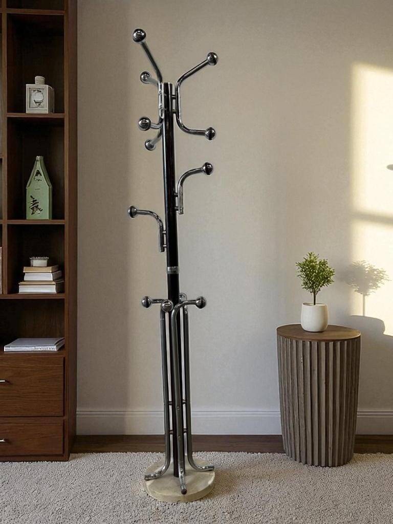 Vintage space age style floor standing coat rack with chrome/brown finish