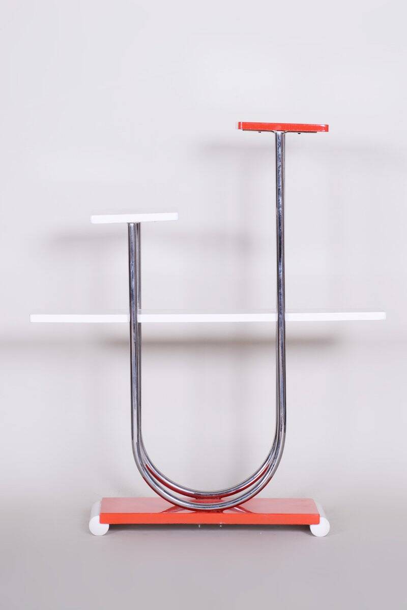 Bauhaus Czech Chrome and Lacquered Wood Flower Stand from Slezak, 1930s