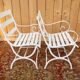 Paire de fauteuils de jardin XIXe, fer forgé & bois, style Restauration
