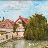 Pendant Paintings HST Henri Plubel (XX°) "View of Mrirebeau dur Bèze" + frame