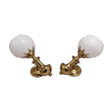 Pair of brass boat swivel appliques - opalin glass globe