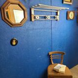 Coat rack, oak, vintage aluminum