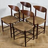 Set of 4 Scandinavian chairs by Peter Hvidt – teak & cord – 1960s