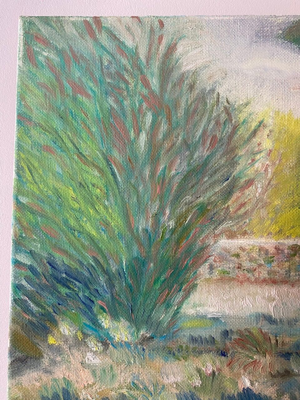 Old painting, landscape, summer garden, 70s/80s