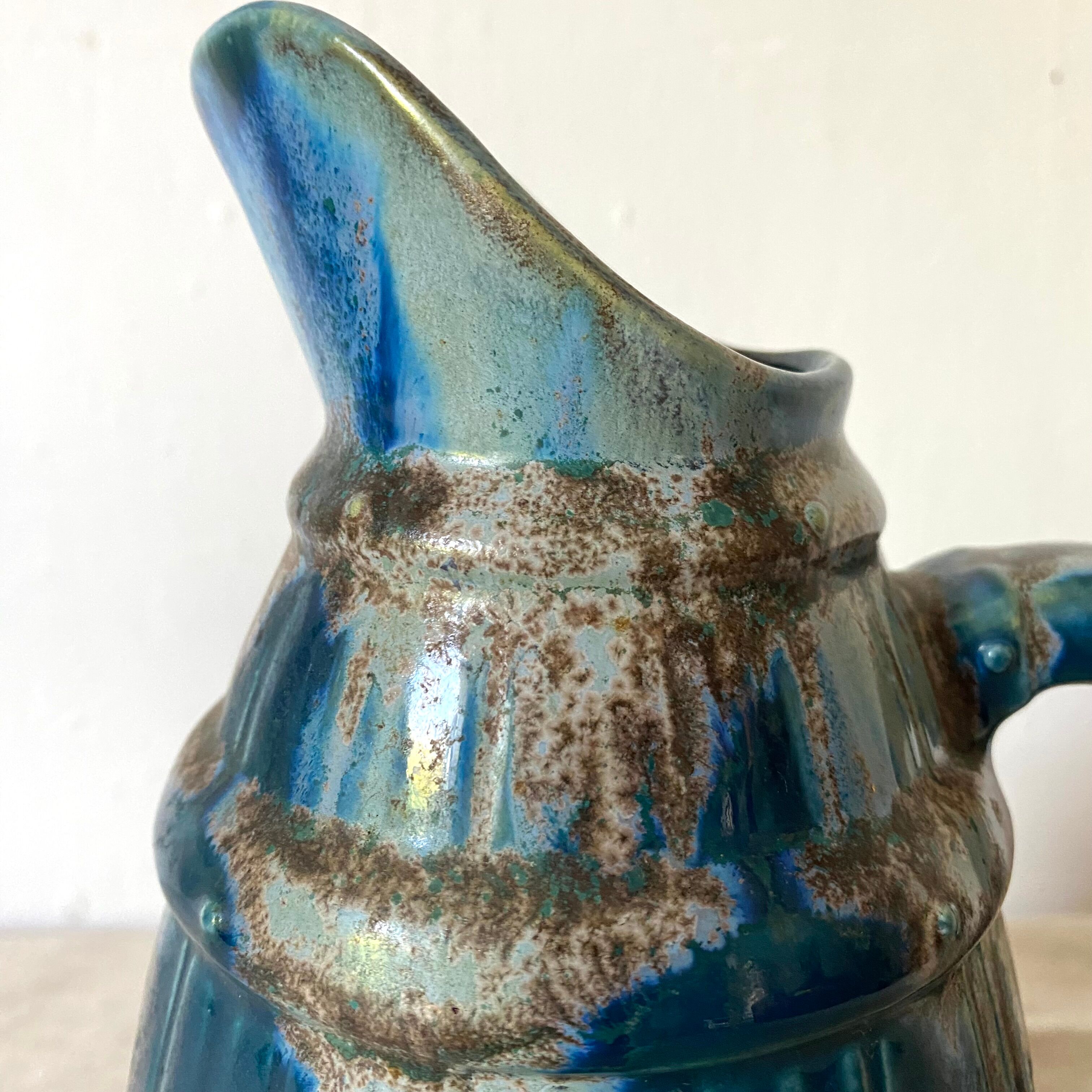 Blue barrel ceramic pitcher