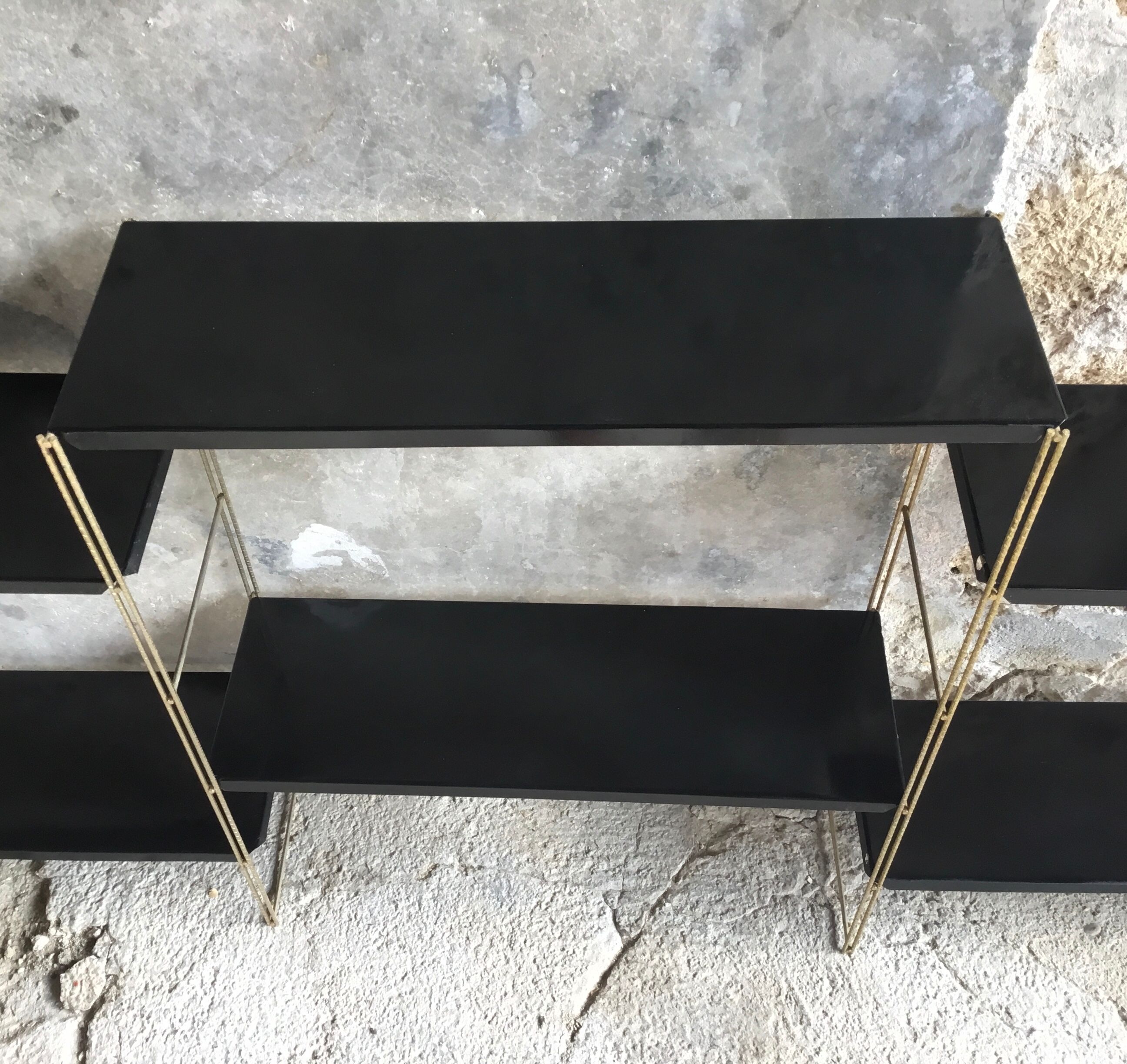 Set of modular String shelves - black and gold metal - 1960