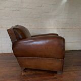 French Leather Club Chair, Havana Mustache Model, with Cuban Cigar Arms, Circa 1930's