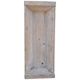 Large whitewashed wooden trench, solid driftwood, 1940s farmhouse style.