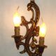 Pair Vintage French Bronze Double Wall Lights Acanthus Leaf & Flower Detail