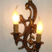 Pair Vintage French Bronze Double Wall Lights Acanthus Leaf & Flower Detail