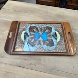 Inlaid top in exotic wood and butterfly wing decorations