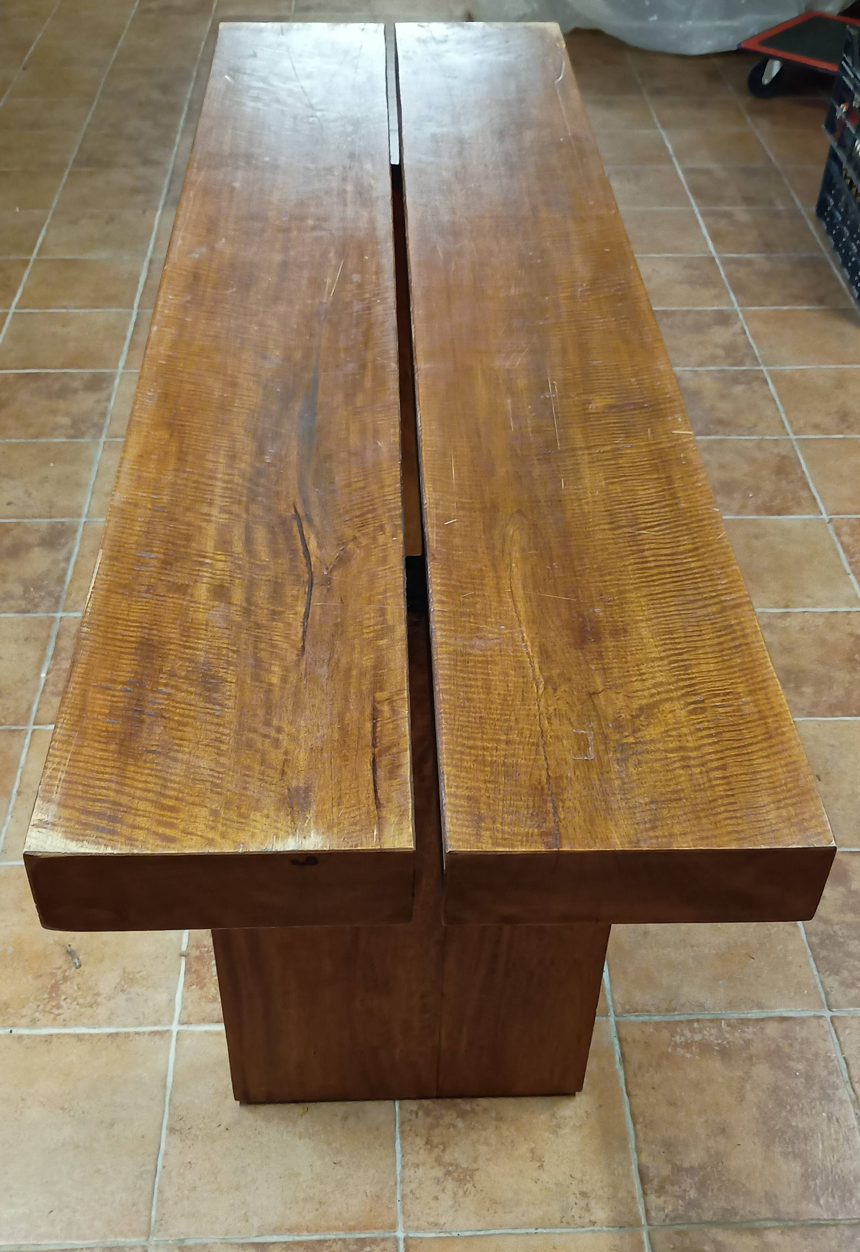 Brutalist console made of solid wood