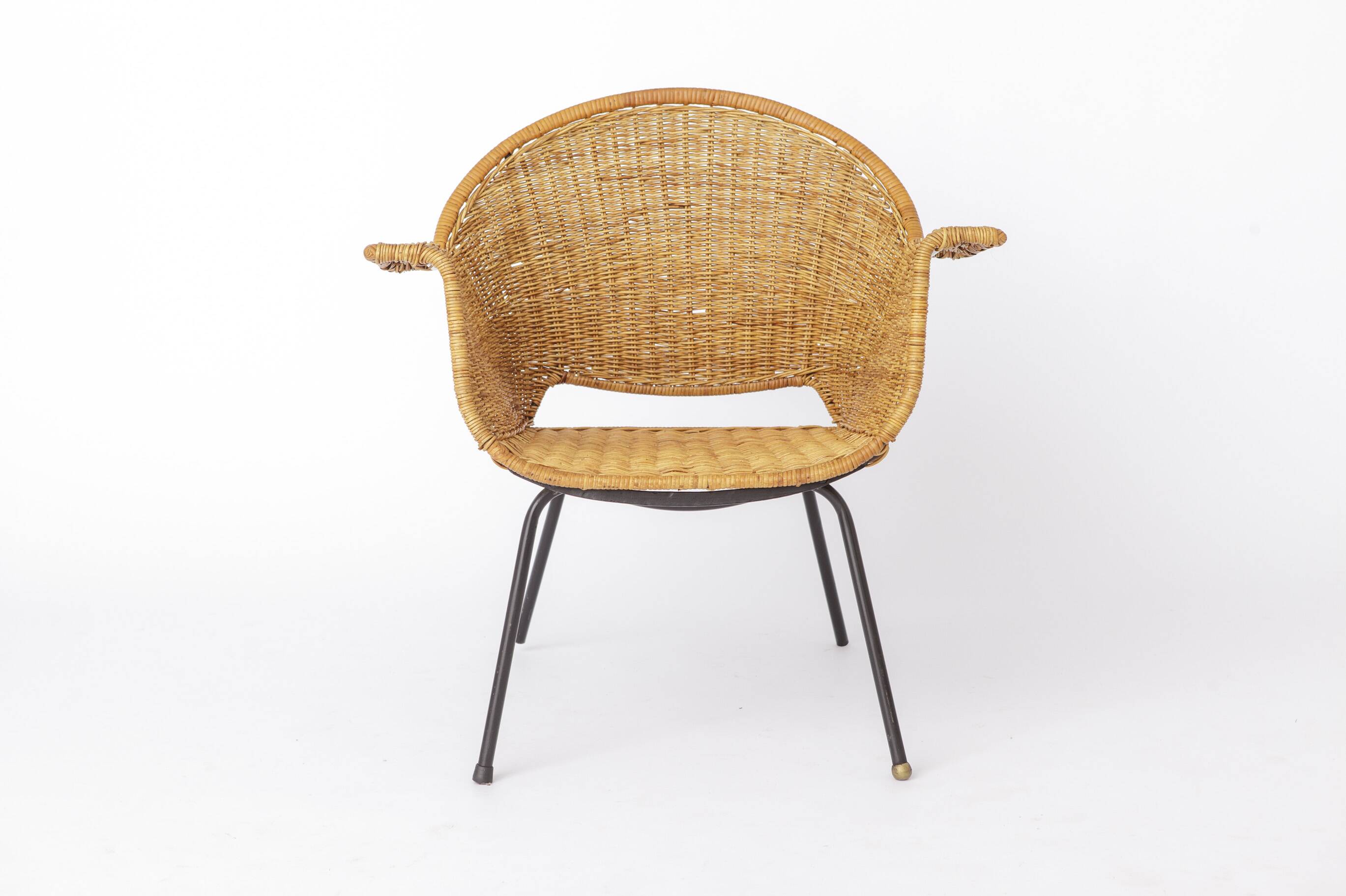 Chaises en osier vintage par Gianfranco Legler années 1950 | Ensemble de 3 en rotin suisse
