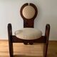 Vintage dining chair in stained brown pine with beige fabric, design by Szedleczky 1960–70.