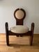 Vintage dining chair in stained brown pine with beige fabric, design by Szedleczky 1960–70.