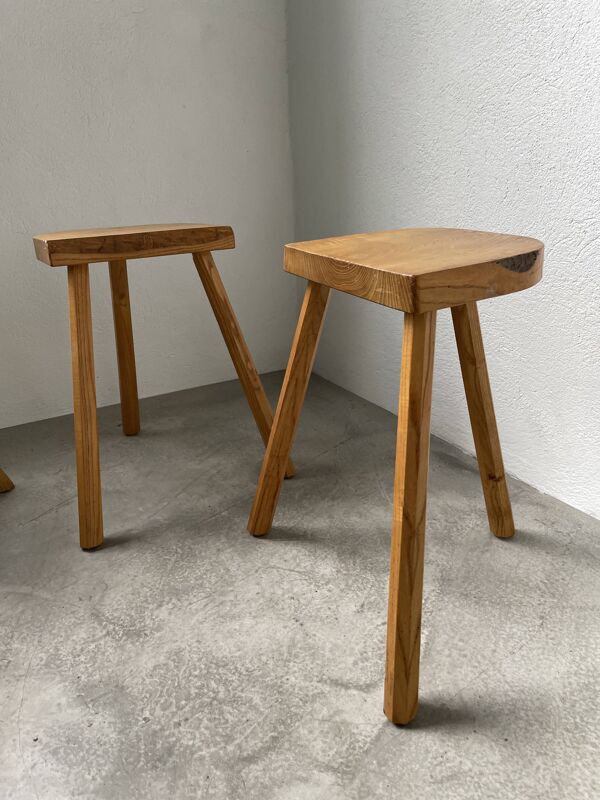 Set 3 tabourets tripode en chêne