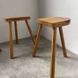 Set of 3 oak tripod stools