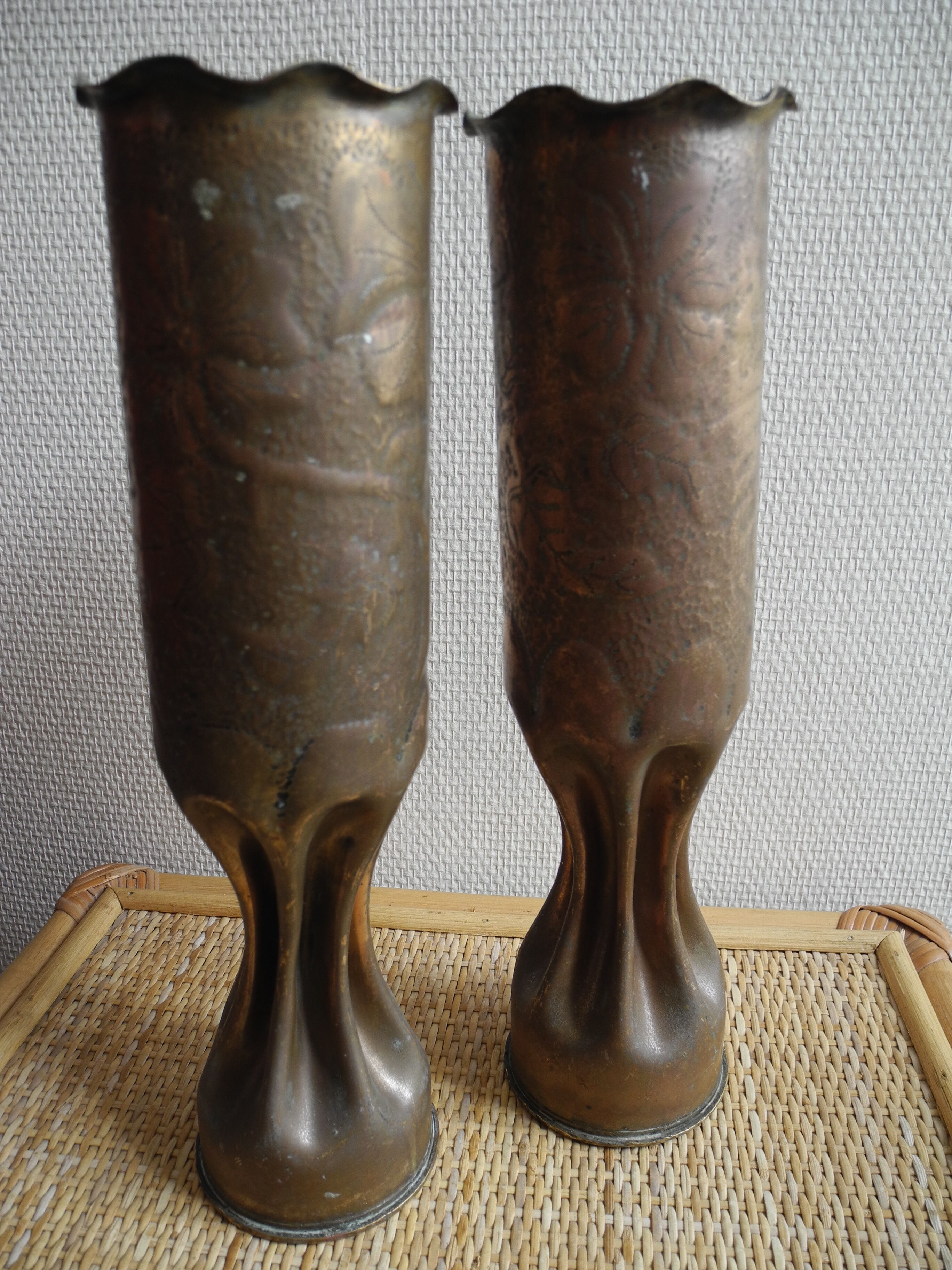 Pair of engraved art trench casings