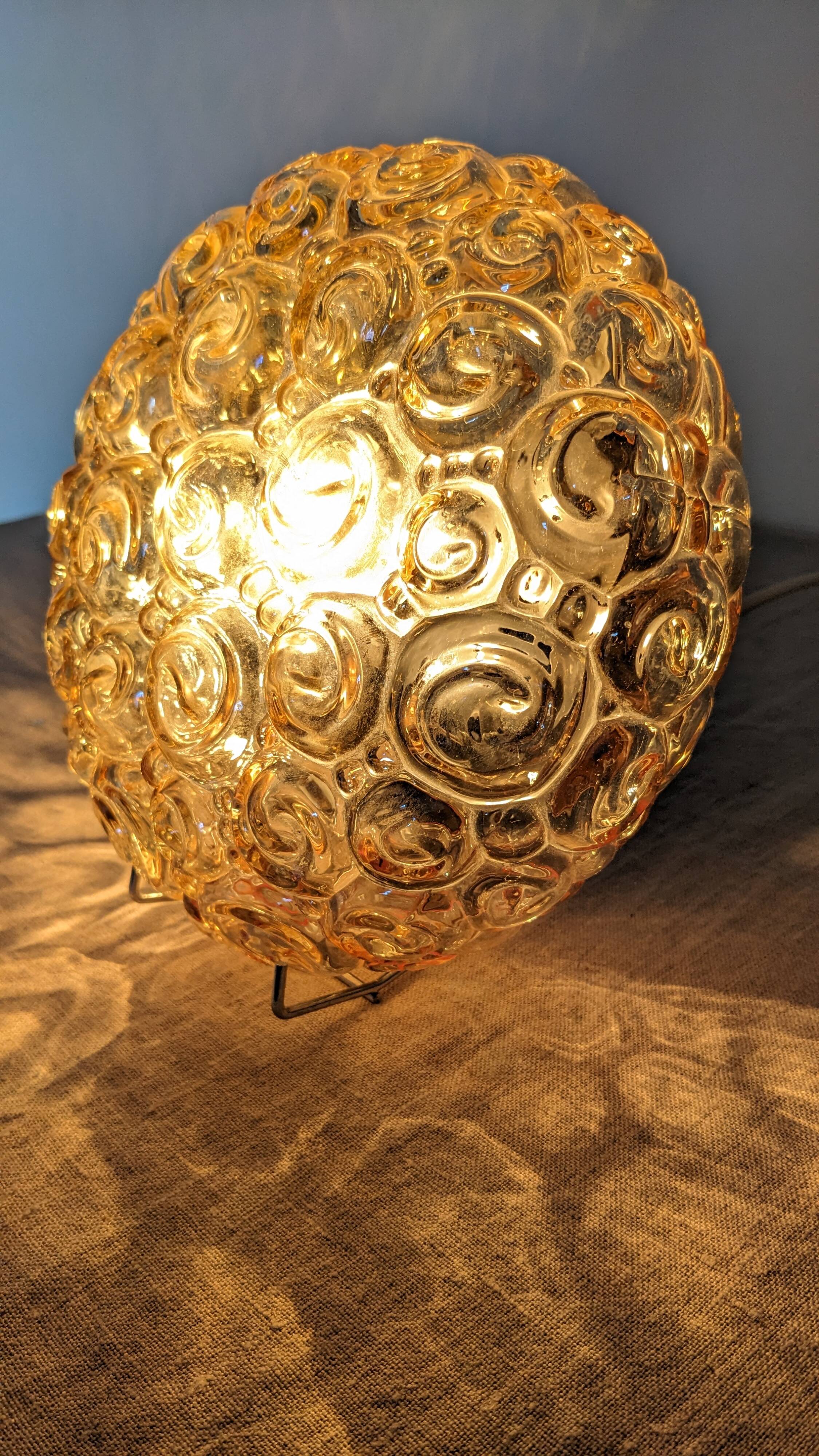 Amber glass bubble style ceiling light, France circa 1970.