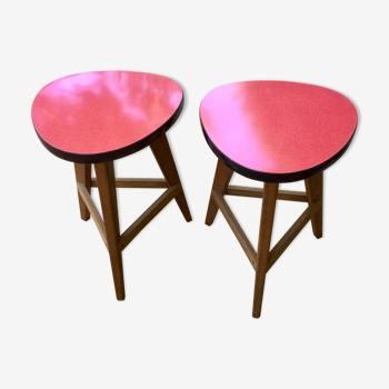 Pair of wooden stools and formica vintage 60 year