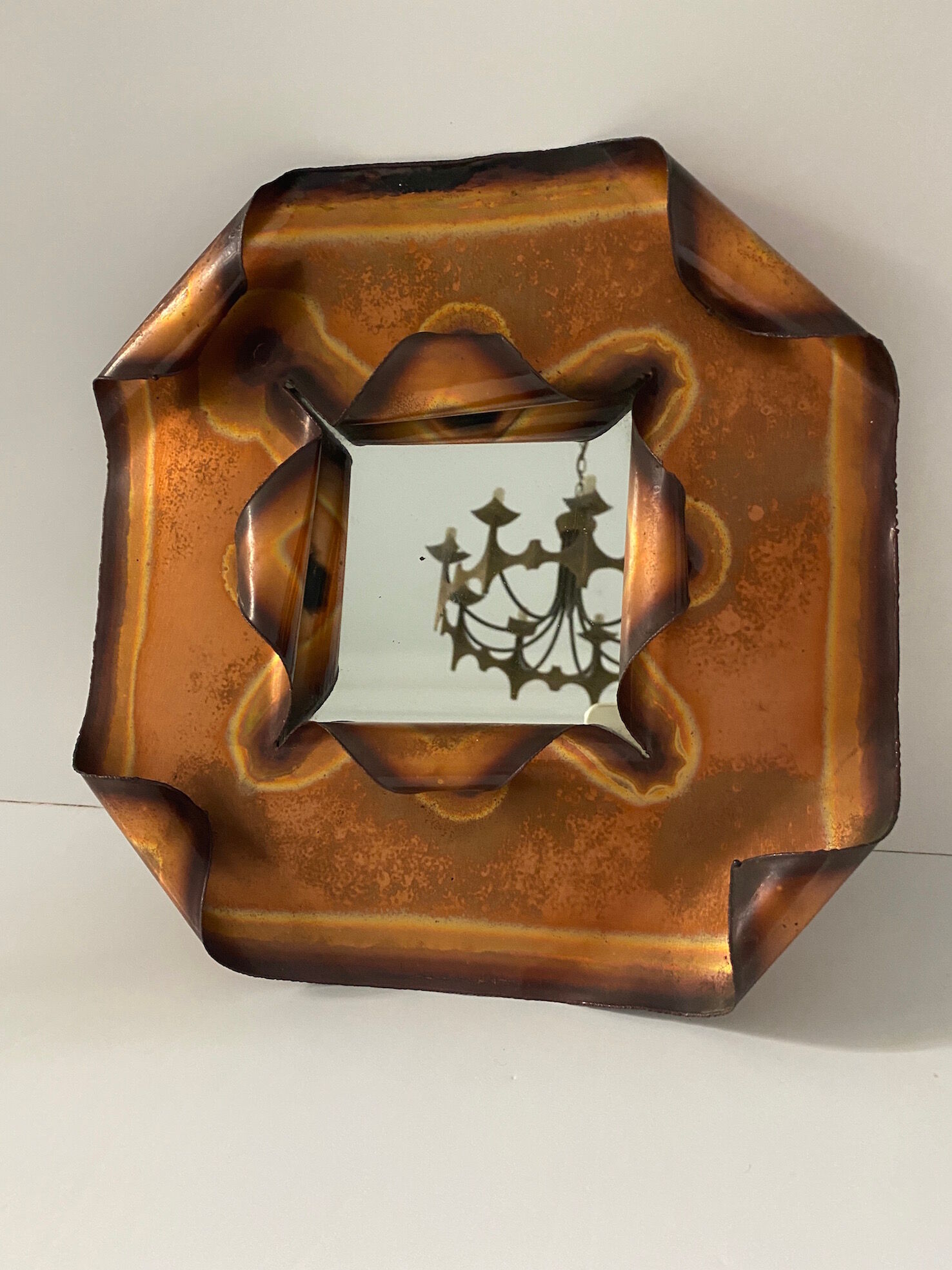 Brutalist mirror in copper foil vintage design of the 60s-70s