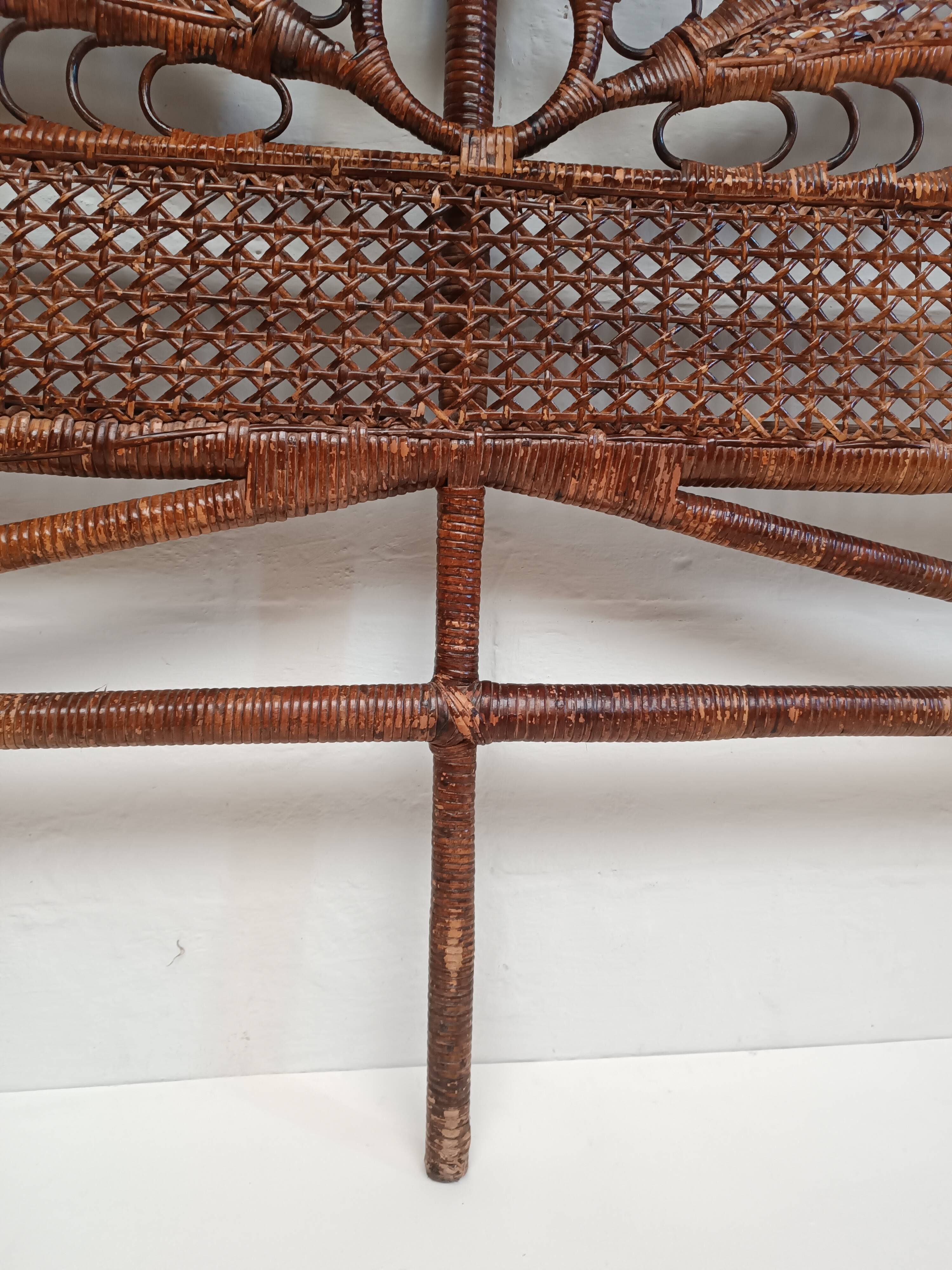 Vintage peacock rattan headboard
