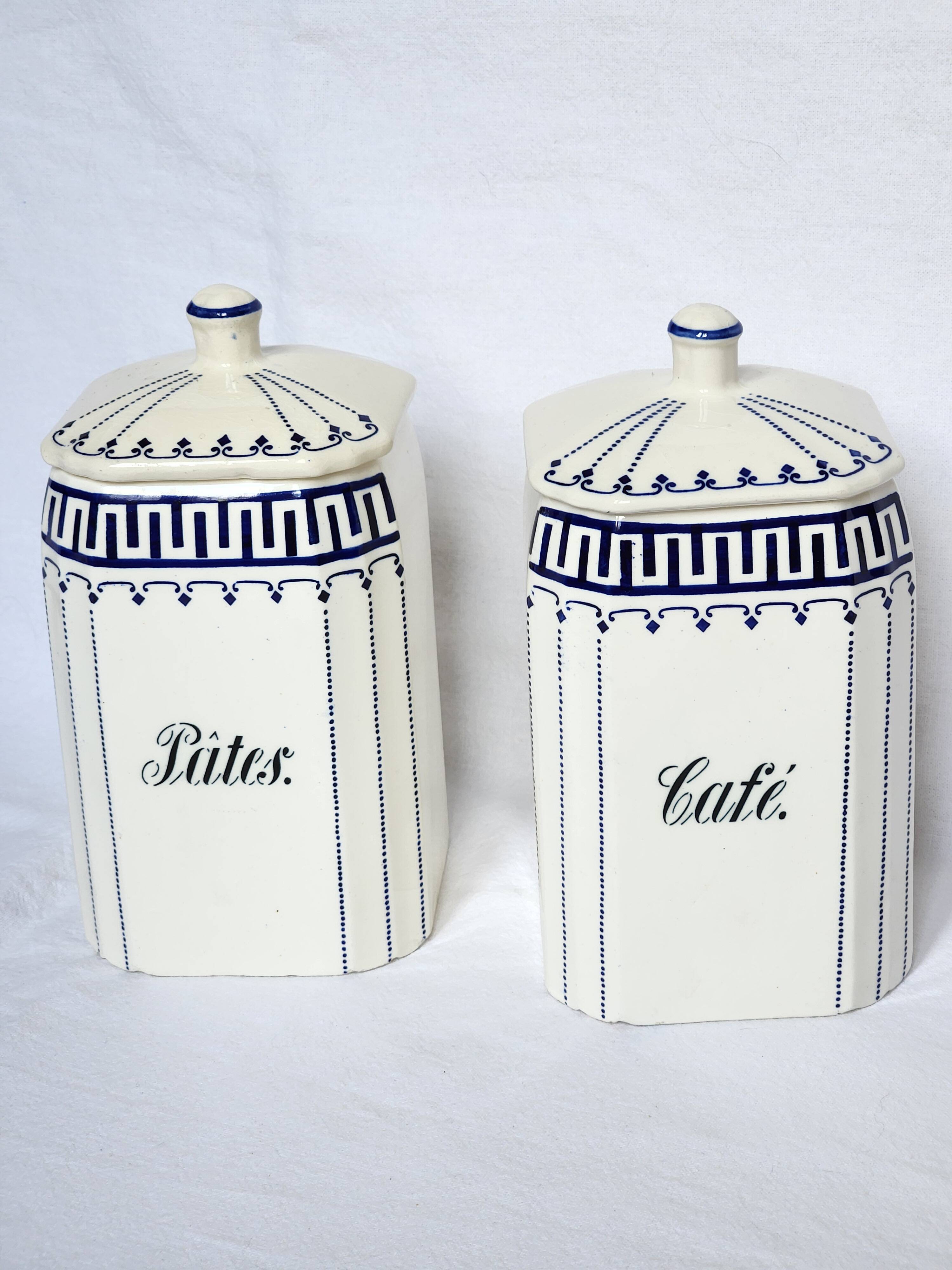 Lot de 2 pots à épices Pâtes et Café de la manufacture allemande Ferdinand Musterschutz. Vintage