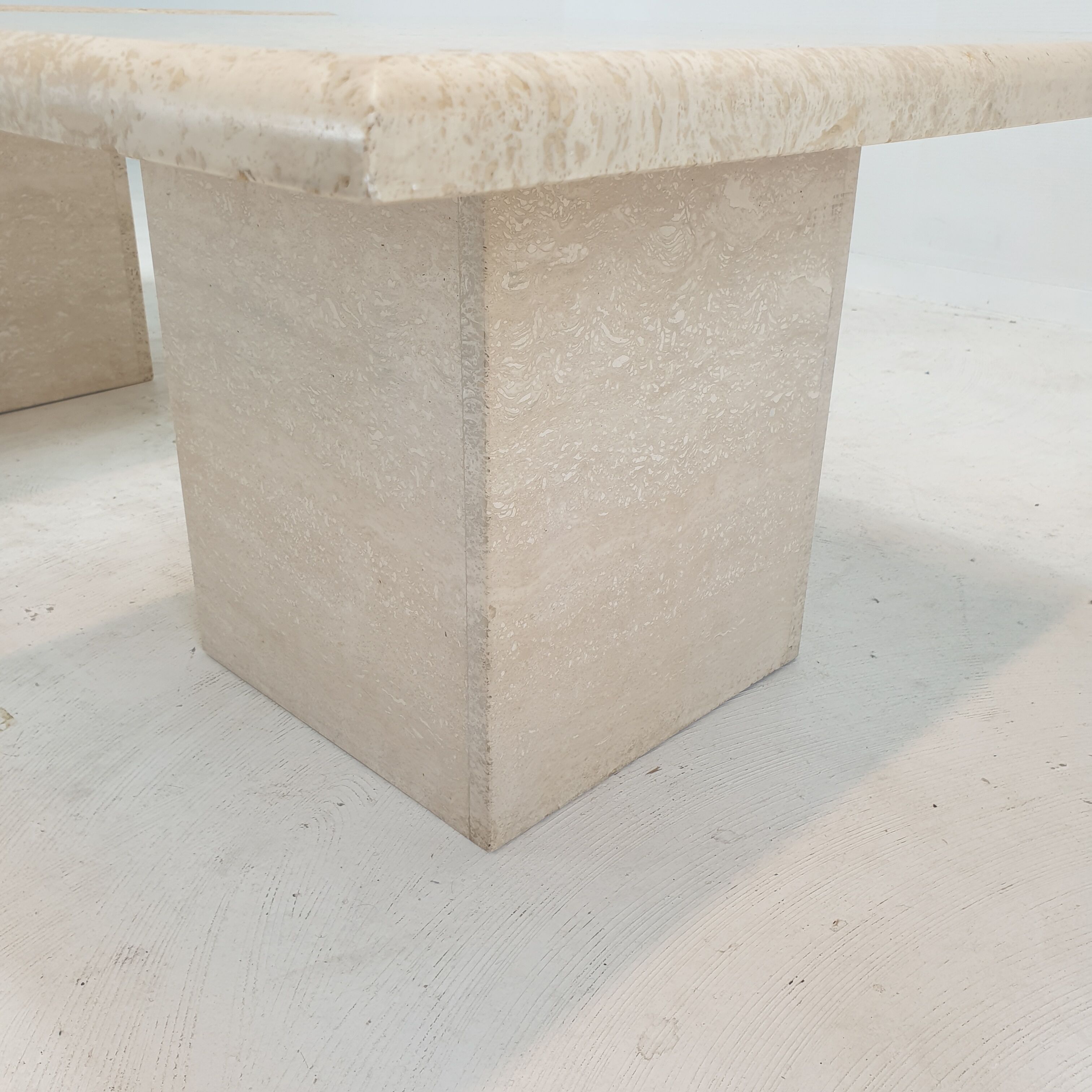 Set of 2 Italian Travertine Coffee or Side Tables, 1980s