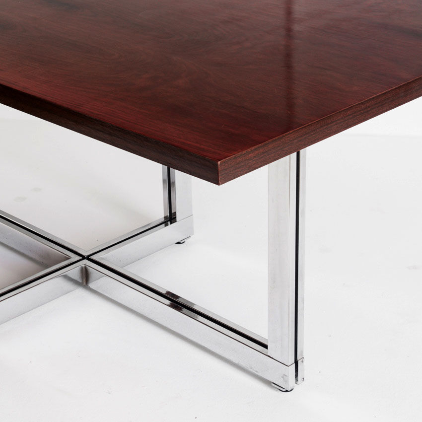 Table à manger vintage métal chromé et palissandre Espagne, années 70