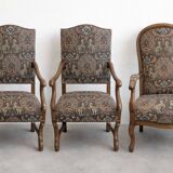 Set of 3 Louis Philippe upholstered armchairs