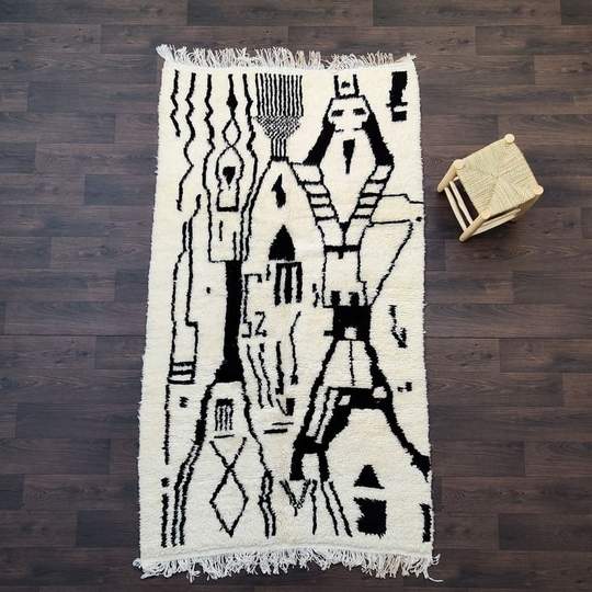 Berber carpet Azilal white and black 140 x 250 cm