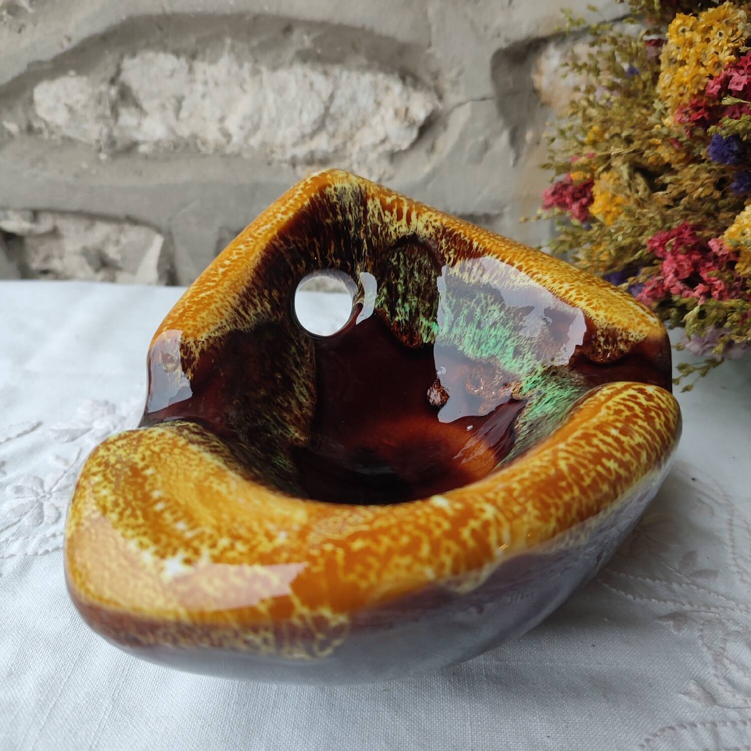 Vallauris empty pocket ashtray enameled ceramic