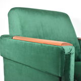 Vintage velvet armchair, 1960s, restored, green bottle