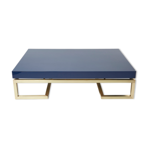 Table basse laquée bleue laiton