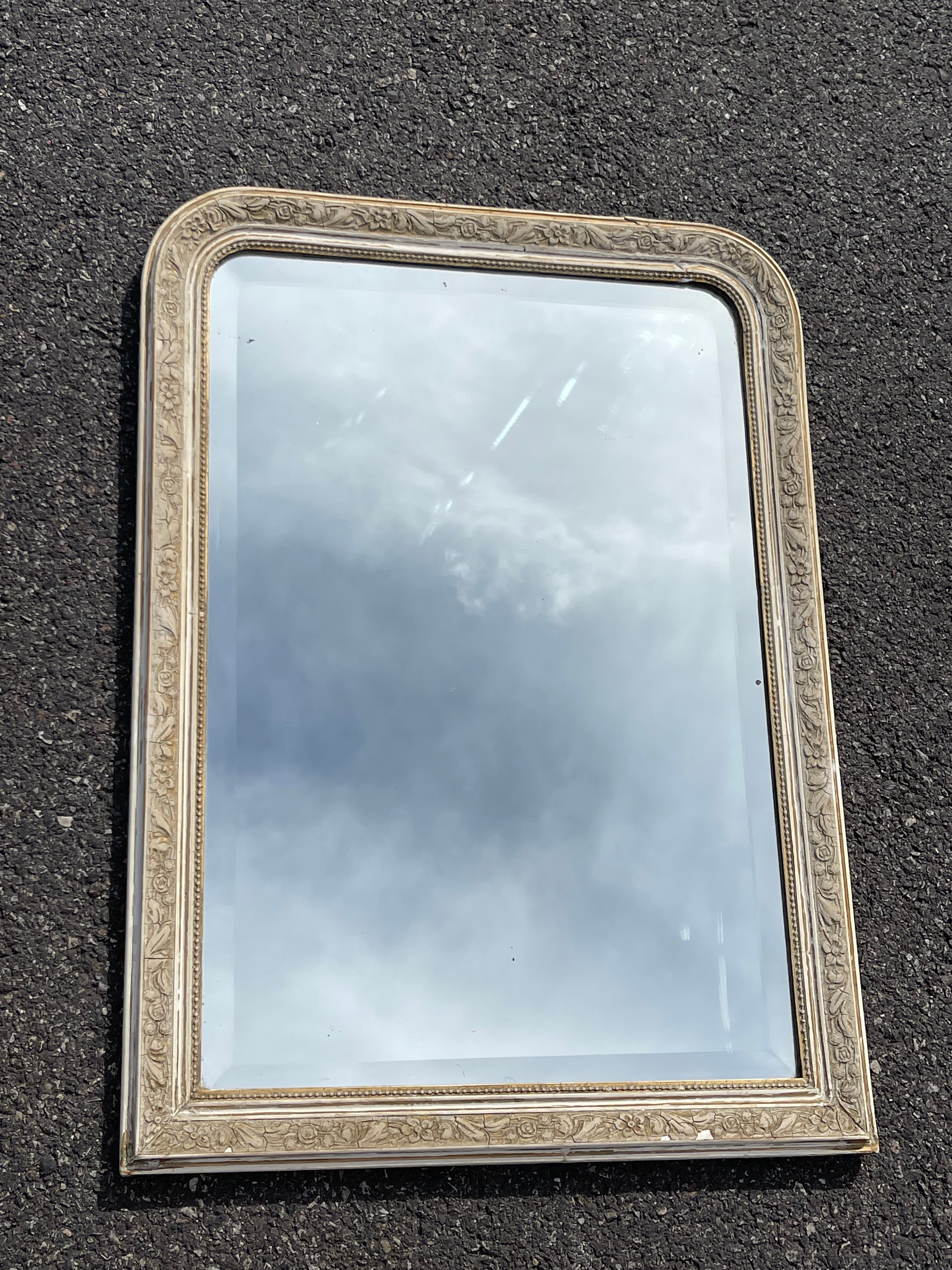 Antique mirror beveled glass Louis Philippe patinated 62x86cm