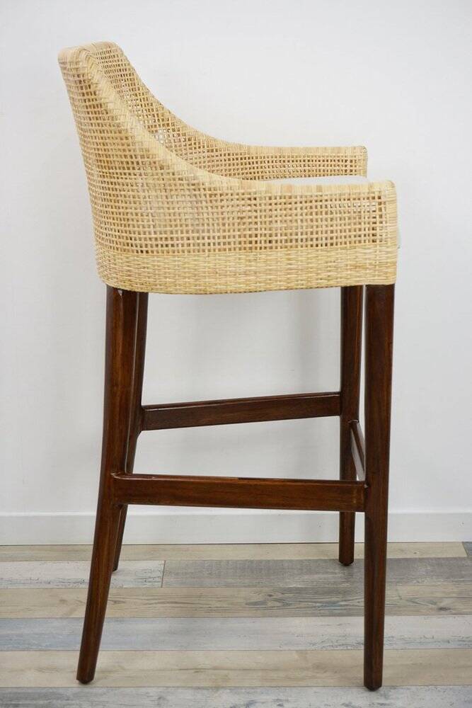 Wooden and rattan bar stool, France
