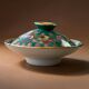 Small covered Chinese porcelain dish, Wan Shou decoration, 1970s-80s.