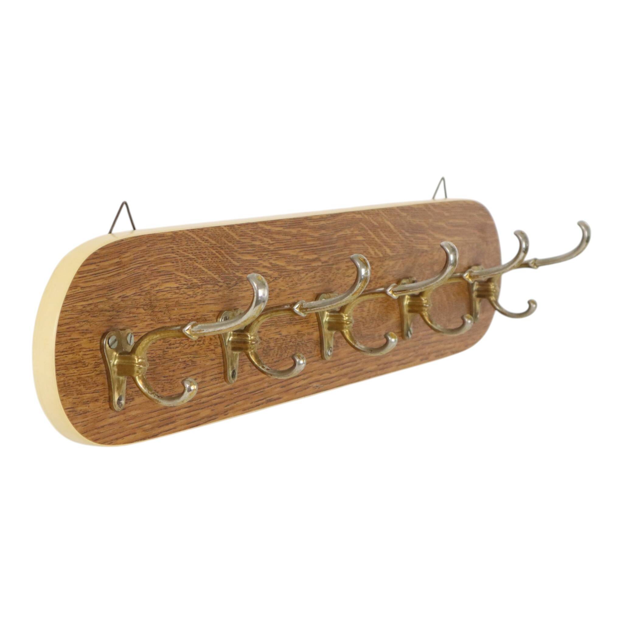 Vintage Rockabilly Coat Rack, 1950s Design, Wood Veneer, Gold