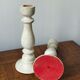 Pair of white wooden candlesticks