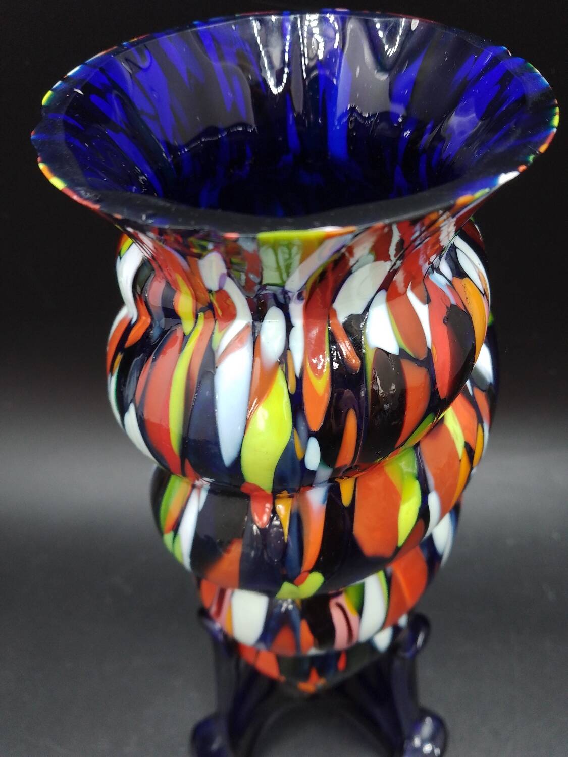 Spotted Glass Vase Borske Sklo Kralik Czech Cobalt Boheme Glass Art Deco 1930