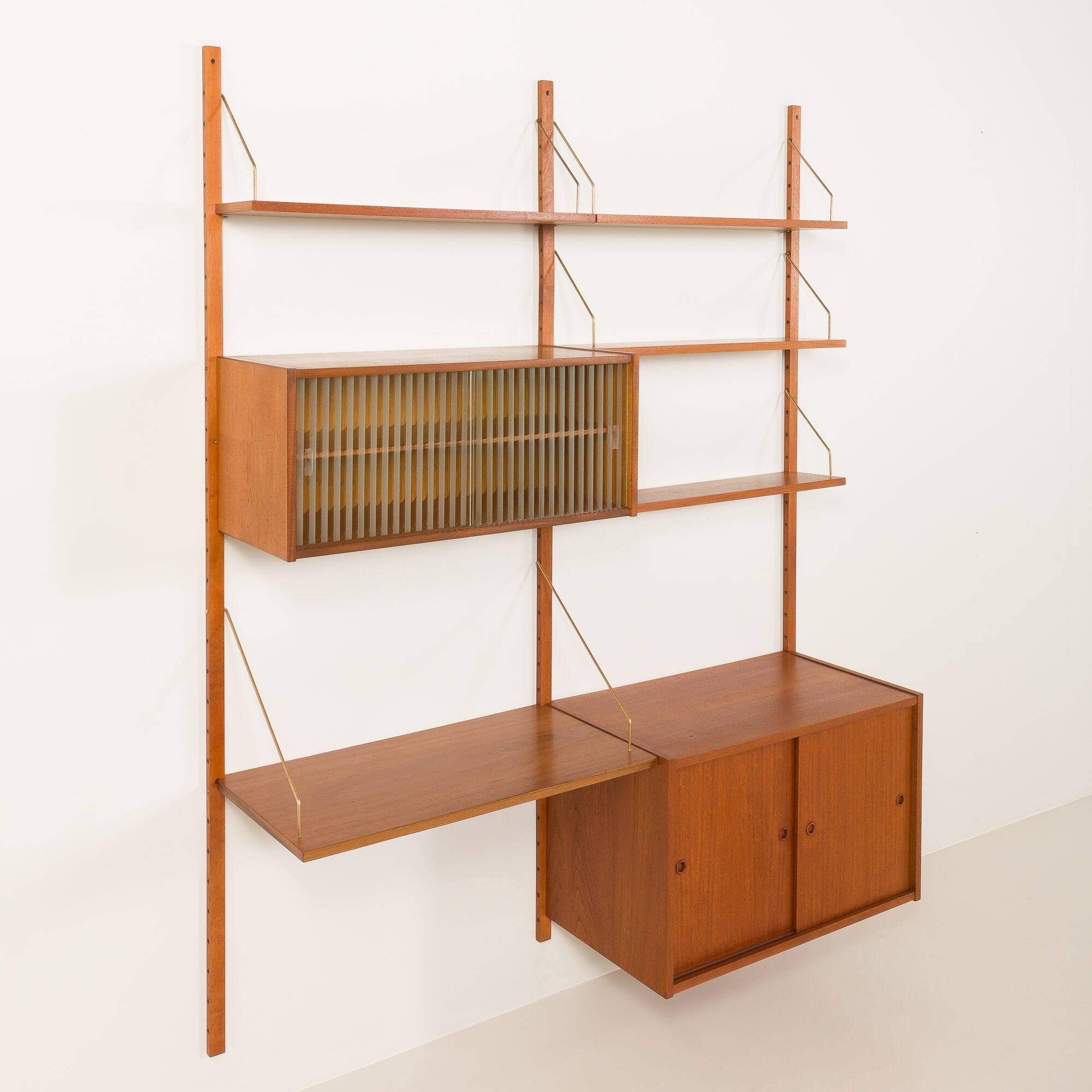 Preben Sorensen two bay teak wall unit, PS systems Randers, Denmark, 1960s