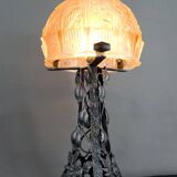 Important Art Deco Wrought Iron Lamp, by Bartelemie, France, Circa 1925