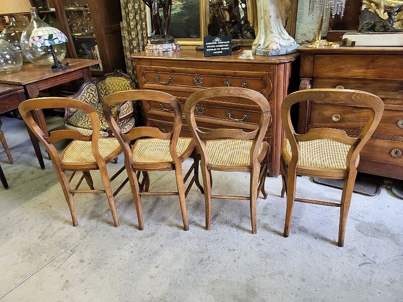 Series of 4 louis philippe walnut chairs with canning