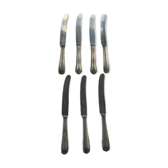 7 couteaux en métal argenté vdw Schwerte  dont un monogramme RJ anciens