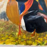 Huile sur toile « Oiseau coloré »