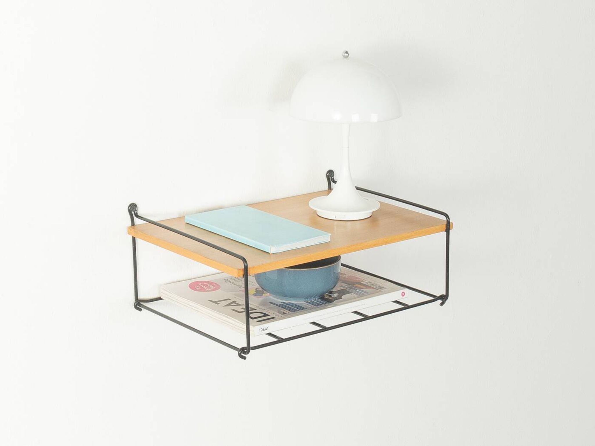 Functional telephone shelf, mid-century, ash wood and metal, 1950s