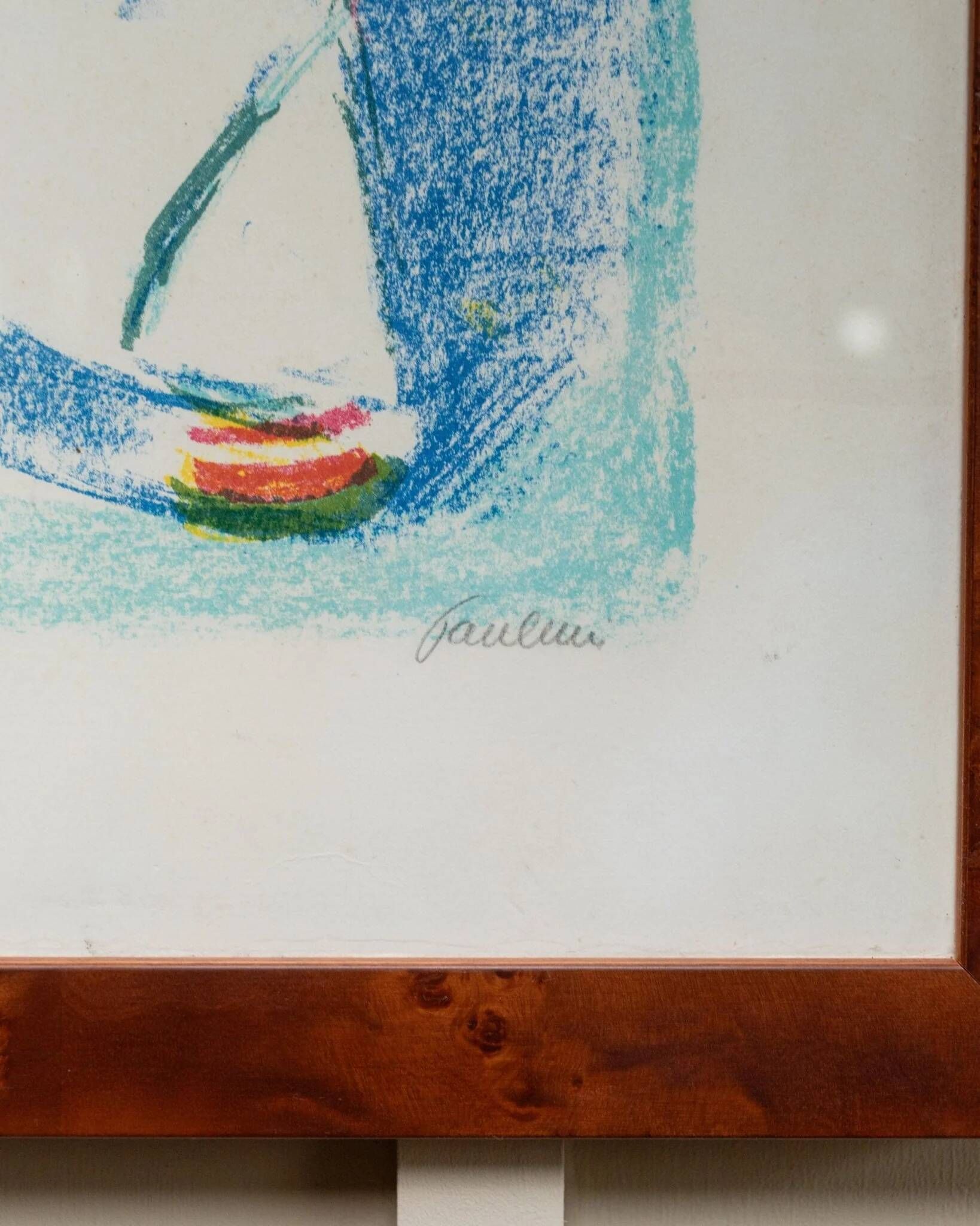 Vintage lithograph by Enrico Paolucci (1901-1999) – Beach motif – Colourful work, 70s style, wall art, unique decoration, gift idea.