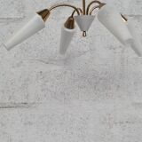 Brass and white opaline chandelier