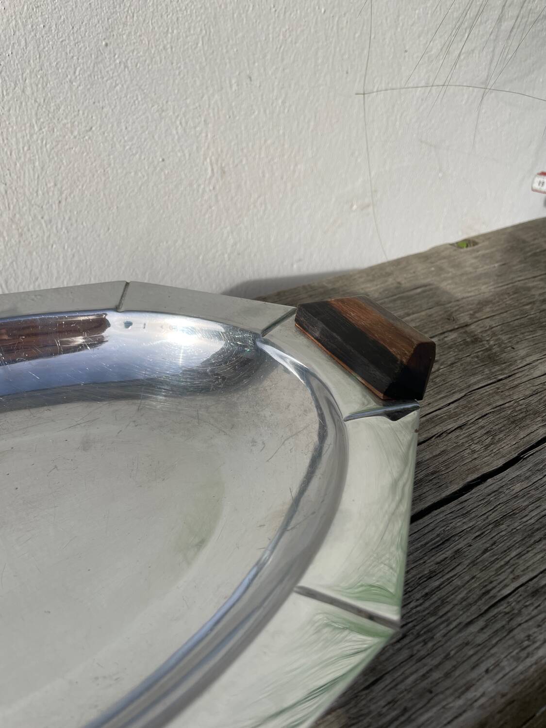 Art Deco silver-plated metal and wood dish